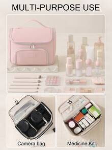 Large Capacity Travel Toiletry Bag, Durable Oxford Fabric Multi-Function Storage Bag With Handle And Hook, Portable Multi-Purpose, Detachable Compartments, Suitable For Cosmetics, Skincare, Lightweight Makeup Bag, Camera Bag, Digital Storage Box, Medicine Storage Box - Multicolor - View 4