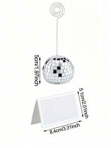 20pcs Disco Ball Shaped Table Number Holders, Silver Disco Style Photo Clips With Silver Blank Business Card Set, Spiral Metal Wire Table Number Holders, Christmas Wedding Photo Clips - A - View 2