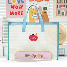 1pc Patch Mesh Document Bag With Hand Strap, Large Capacity Zipper File Folder, Ins Style Transparent Portfolio Organizer Bag, Portable Student Homework Test Paper Storage Pouch, Office School Stationery Bag, Back To School - Document Bag - View 6