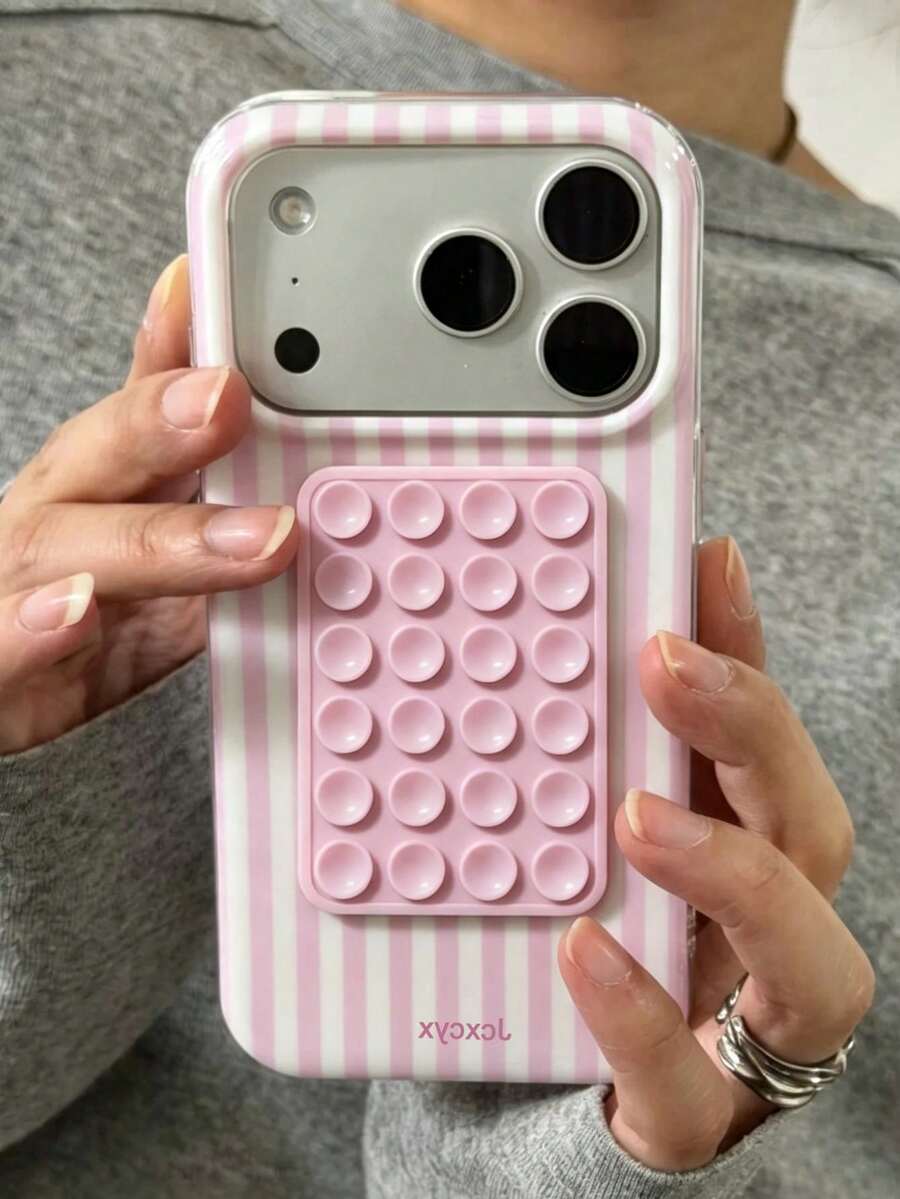 Minimalist Color Block Suction Cup Phone Case Compatible With IPhone 17 Pro Max 17 Pro 17 Pro 16 14 13 15 Pro Max 14 15 16 Plus 14 15 13 16 17 Minimalist Candy Color Shockproof Protective Case - Pink - View 1