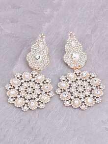 ACEHLN 1 Pair Colorful Rhinestone Zinc Alloy Geometric Shape Large Pendant Luxury Earrings For Women, Suitable For Evening Party And Wedding - Style 1 - View 5