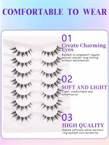 7 Pairs Manga Invisible Band Segmented Lashes 3D Clear Band Lashes Natural Look Wispy Mink Eyelashes Cosplay Manga Cat Eye Lashes - Black - View 2