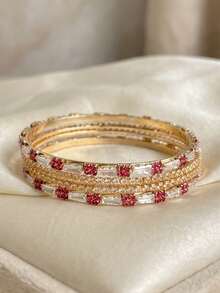 Bollywood Pretty Fashion Colourful Crystal Dots Bangle Bracelet,Gorgeous Attractive Designer Jewelry For Women Daily Or Party Wear,Mom Gift Jewelry - Four-piece Set - View 8