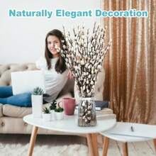 In Stock-Ships Immediately. 15 Stems Preserved PussyWillow, 17" White For Wedding Home And Fireplace Natural Plants Branches, Dried Flowers, Real Willows, Indoor Outdoor Decor, Party DIY Floral Art, Vase Fillers, Spring Easter - White - View 6