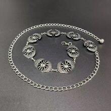 Women's Bohemian Style Oval Hollow Sun Metal Waist Chain, Vintage Versatile Body Chain For Dresses - Silver - View 3