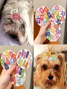 20Pcs Cute Polka Dot Bone Shape Pet Hair Clips, Mini Colorful Dog Hair Barrettes, Small Puppy Grooming Hair Accessories, Random Color Pet Decorative Hair Pins For Yorkshire Teddy Small Dogs - Multicolor - View 6