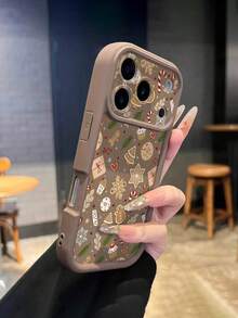 1pc Fashionable Brown Christmas Element Pattern Phone Case, High Camera Frame Stepped Design Full Coverage Anti-Drop Soft Shell, Compatible With IPhone 17 17Pro 17Pro Max Air 16 15 14 13 12 11/ S26Ultra S25Ultra S24Ultra S23Ultra/HONOR Series Phone Case - Brown - View 2
