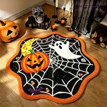 1PC Black Spider Web Pumpkin Ghost Holiday Atmosphere Asymmetrical Soft Living Room Rug, Bedroom Decor, Home Leisure Carpet, Decorative Rug, Bedroom Decor, Small Rug, Carpet, Home Decor, Living Room Rug, Living Room Small Rug, Bedroom Rug, Living Room Home Decor, Washable Rug - Multicolor - View 3