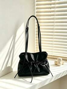 1PC Fashion Minimalist Double Bow Pleated Small Crossbody Bag, Soft Glossy PU Leather With Gentle Pleats, Double-Sided Tie Bows For A Youthful Look, Adjustable Spaghetti Strap, Shoulder And Crossbody Dual Use, Versatile Women's Bag For Daily Commute And Dating - Multicolor - View 13