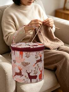 Printed Yarn Storage Tote Bag, Large Capacity Crochet Knitting Tool Storage Bag, Multi-Functional Sewing Supplies Organizer, Suitable For Home Sewing And Handicrafts, Keep Accessories Neat And Organized - Multicolor - View 6