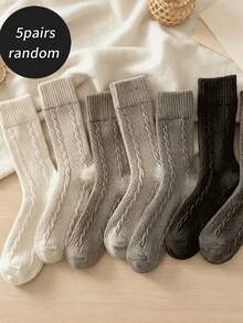 1/5 Pairs Thickened Warm Socks, Vintage Oil Stripe Pattern Tube Socks, Suitable For Sports, Home, Leisure And Commuting - Multicolor - View 9
