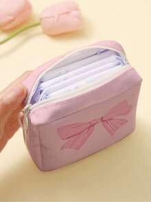 1pc Bowknot & Animal Pattern Sanitary Napkin Storage Bag, Coin Purse, Makeup Bag, Card Holder, Earphone Pouch, Can Hold Coins, Cards, Accessories, Keys, Multi-Functional Storage Bag - Multicolor - View 5