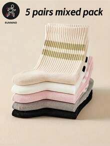 5 Pairs Women's Spring/Summer Sports Style Striped Fashion Personalized Mid-Calf Socks Comfortable Versatile Best Socks - Multicolor - View 3