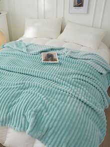 1pc Soft & Cozy Striped Fleece Blanket, Light Blue, Skin-Friendly, Suitable For Bedroom & Guest Room, Machine Washable, All Season - Baby Blue - View 9