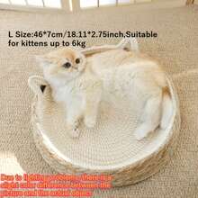[Large Cat Compatible]Cute Cat Ear Round Woven Cat Scratching Bed & Scratching Post 2-In-1, Durable Rope Knot Scratching Board Comfortable Cat Bed, Indoor Space-Saving Cat Resting Station Scratching & Napping All-In-One Cat Supplies, Perfect For Medium And Large Cats - Multicolor - View 6
