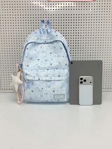 1pc Girls Star Nylon Zipper Closure Fashion Backpack Student School Bag Suitable For All Seasons Daily Use Without Pendant - A - View 4