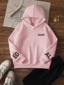 1 pièce sweat-shirt à capuche style américain pour adolescente avec imprimé lettres EXAND, sweat-shirt ample rose clair, convient pour le printemps et l'automne - Rose bonbon - Voir 4