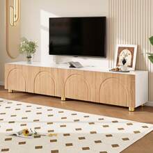 TV Stand Lowboard Bogenrelief 4 Doors Black Metal - 自然白 - 查看 4
