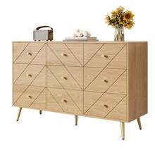 Modern Sideboard With 9 Drawers - Natural Color, Iron Legs - Durable PB Construction - Natural - 查看 1