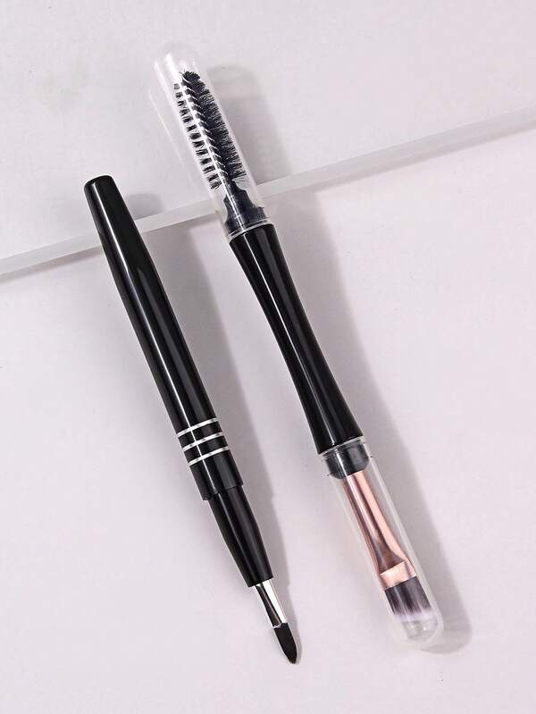 2pcs Portable Multi-Function Makeup Brush Set, Suitable For Eyebrows, Eyelashes And Lips Makeup, Ideal For Travel And Daily Eye Use