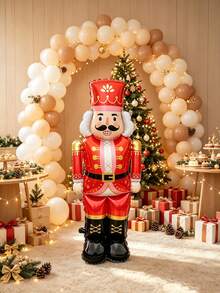 1pc Red/Pink Standing Nutcracker Shaped Balloon, Suitable For Christmas Party Atmosphere Decoration, Winter Theme Party, Christmas Photo Prop Balloon - View 1