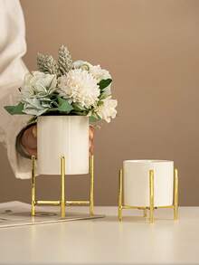 1pc Porcelain Flower Vase, Modern Two Tone Vase For Flower,Home Decor,Flower Vase,Centerpiece,Table Decor Room Decor Glass Vase - Gold - View 8