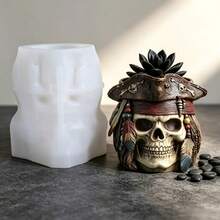 Molde de silicona de resina, molde de silicona de calavera pirata, adecuado para cemento DIY, yeso, molde de maceta de resina, maceta multifuncional para suculentas, molde de silicona para taza de vela de aromaterapia, molde de adorno de decoración de escritorio, material de silicona de fácil liberación, contenedor de arreglo de flores secas para el hogar, molde de regalo DIY hecho a mano, reutilizable - Multicolor - Ver 7