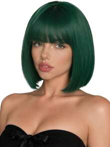 12 Inch Dark Green Air Bangs Women's Wig, Natural Style, Fluffy & Fashionable, Suitable For All Women's Party & Ball Dress-Up Wear - Dark Green - View 2