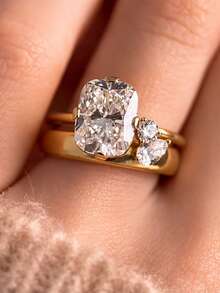 Tsnamer A Set Of Two Elegant Rings Set With Rectangular Cubic Zirconia; Designed Specifically For Women, These Stackable Rings Are Perfect For Any Occasion - Yellow Gold - View 6