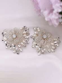 1pc Handmade Beaded Flower Pearl Rhinestone Luxury Shoe Clip, Detachable/Bridal Wedding Shoe Decor/High Heel Accessory, Same Style For Left And Right Feet - Silver - View 6