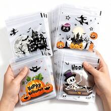 Self-Adhesive Plastic Gift Bags, Suitable For Party Favors And Horror Decor, Reusable 4-In-1 Skull, Bat And Pumpkin Design, Lightweight And Durable, Suitable For Events, Birthdays, Weddings And Corporate Celebrations - Multicolor - View 6