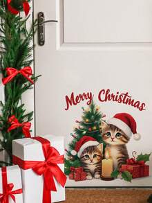 Cute Christmas Cartoon Cat Wall Stickers, Kitten Christmas Tree Gift Box Patterns, Self-Adhesive And Removable Wall Decals, Suitable For Fridge, Cabinet Doors, Living Room, And Bedroom, DIY Soft Decoration For Home Parties At Christmas - Wall Stickers - View 4