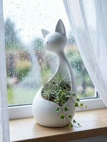 1pc 2-In-1 Cat Shaped Decorative Planter, Multifunctional Succulent Pot & Key Hook, Creative Desktop Organizer, Suitable For Entryway, Minimalist Home Decor, Living Room Ornament - Multi-color - View 5