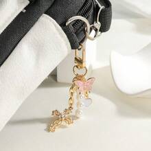 Fashionable Cross Faux Pearl Butterfly Heart Keychain Bag & Phone Pendant - Pink - View 3