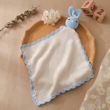 Handmade Crochet Cartoon Rabbit Baby Rattle Comfort Blanket, Skin-Friendly Breathable Baby Companion Plush Doll, Newborn Comfort Handkerchief, Infant Bib, Fabric Doll - Multicolor - View 6