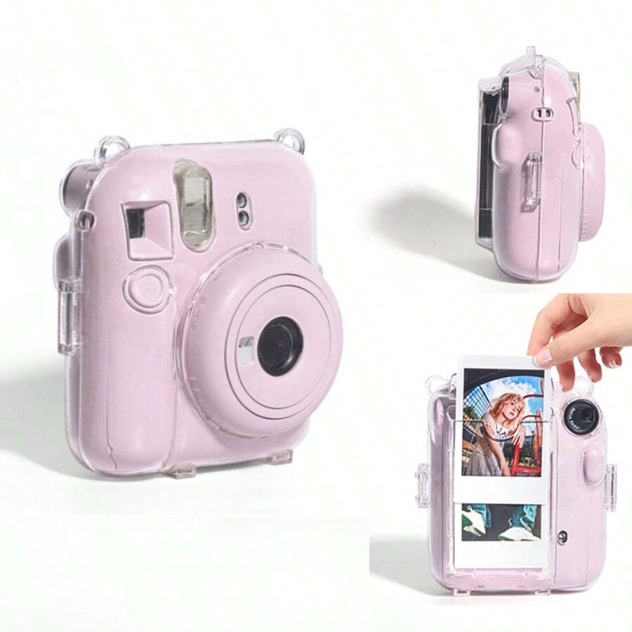 Mini 12 Compatible Transparent Protective Case With Back Pocket + Colorful Shoulder Strap, Clear Crystal Shell Protective Cover, Easy Installation PV Shell, Anti-Yellowing, Anti-Drop, Anti-Scratch Photography Camera Protective Accessory - View 1