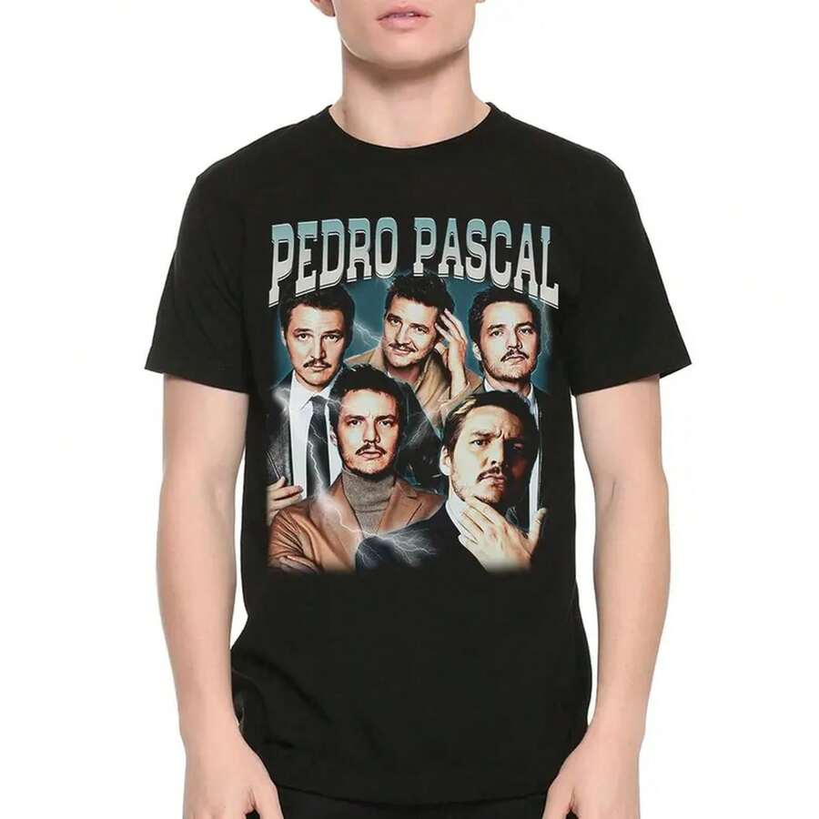 Pedro Pascal Photo Collage T-Shirt, Men's And Women's Sizes (PED-35111) - 黑色 - 查看 1