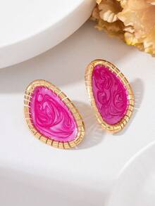 1 Pair Elegant Fashion Metal Geometric Enamel Glazed Symmetrical Stud Earrings, Suitable For Women's Daily Wear, Outings, Parties And Vacations - Geometric Teardrop Earrings - View 6
