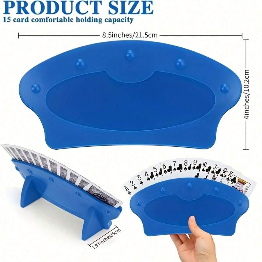 Plastic Hands-Free Card Holder, Fan-Shaped Desktop Card Holder, Card Holder, Suitable For Family Card Games And Gatherings - Blue - View 1