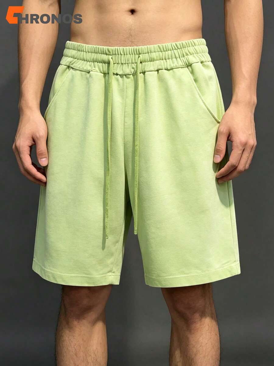 Men's Washed Vintage Shorts Oversized Loose Fit Drawstring Streetwear Athletic Casual Shorts With Pockets - 青檸色 - 查看 1
