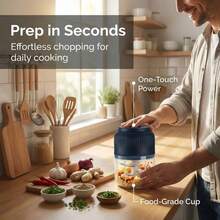 Electric Garlic Chopper, 4 Sharp Blades,Portable Veggie Chopper, 300ML Garlic Grinder Masher Onion Chopper, Blender To Vegetable, Cordless Food Processor For Ginger, Chili, Fruit, Meat, Spices, Beans, Etc - Blue - View 5