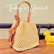 8pcs Handmade DIY Straw Handbag PU Accessories Kit, Hand-Stitched Vintage Bucket Bag Material Pack, Adjustable One Shoulder Crossbody Strap + Bag Pendant Set, Suitable For DIY Craft Enthusiasts, Bag Decoration And Modification - Multicolor - View 5