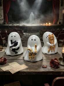 1pc Halloween Ghost Hugging Kitten Resin Figurine Set, Cute & Quirky Desktop Decor, Suitable For Home Office Bookshelf Display, Holiday Party Gift Ornament, Perfect For Spooky Season Collectors - New Arrival - Ghost - View 9