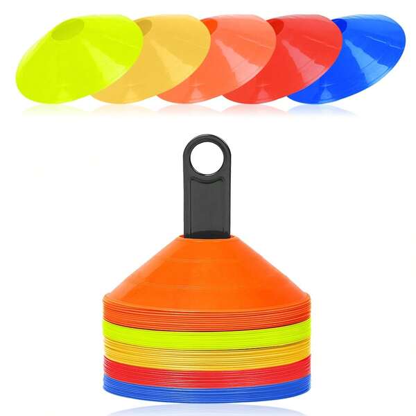 50 Stück Markierungshütchen Hütchen Fussball für Koordination, Training im Fussball, Hockey, Handball oder Trainingshilfe, Insgesamt 5 Farben