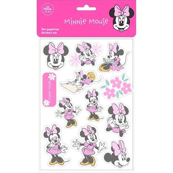 Safta Disney Minnie Mouse Minty Sticker Set, Blister Pack With 12 Stickers And 12 Different Designs, Children's Stickers For Back To School, Crafts And School Decoration, Measures 10.5x14.8 Cm