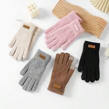 1 Pair Women's Thick Warm Touchscreen Knitted Knitted Gloves, Windproof Fingerless Gloves For Electric Scooter Riding, Fashion Letter Logo Gloves - A - View 1