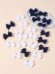 24pcs Girls Back To School Deep Blue & White Fabric Bow Hair Clips, Crocodile Hair Clips, Fashionable Children's Hair Accessories, First Day Of School Gift - Multicolor - View 4