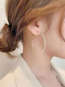 2pcs Silver Sparkling Circles-shaped Exaggerated Earrings For Women, Fashionable With Full Rhinestones - Silver - View 3