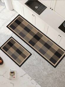 1 Pc Black-Brown Checkered Pattern Kitchen Mat, 3.5 Mm Soft Rubber That Absorbs Water And Is Easy To Clean. Suitable For Corridors, Bathrooms, Living Rooms, Outdoor Door Mats, And Toilets. Useable Throughout The Year And For Various Holidays. - Multicolor - View 11