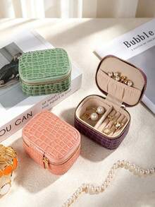 1pc Women's Solid Color Mini Microfiber Leather Jewelry Box, Gift For Women, Coin Purse, Wallet Essential, Travel, Portable, Lightweight, Durable - Multicolor - View 11